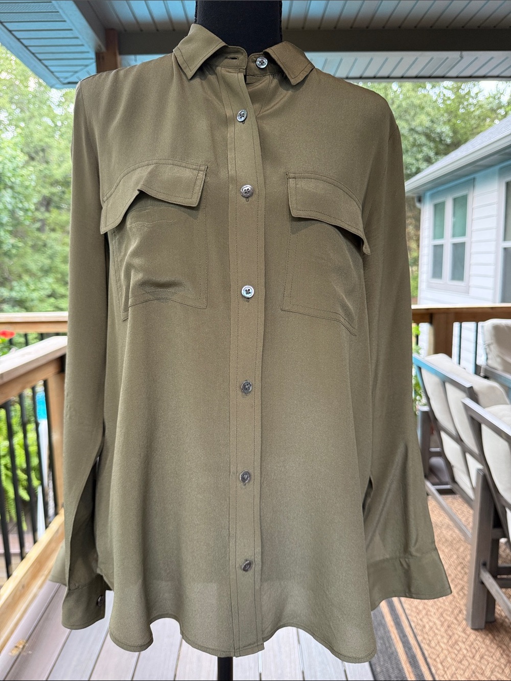 Women's Olive Button-Front Utility Shirt